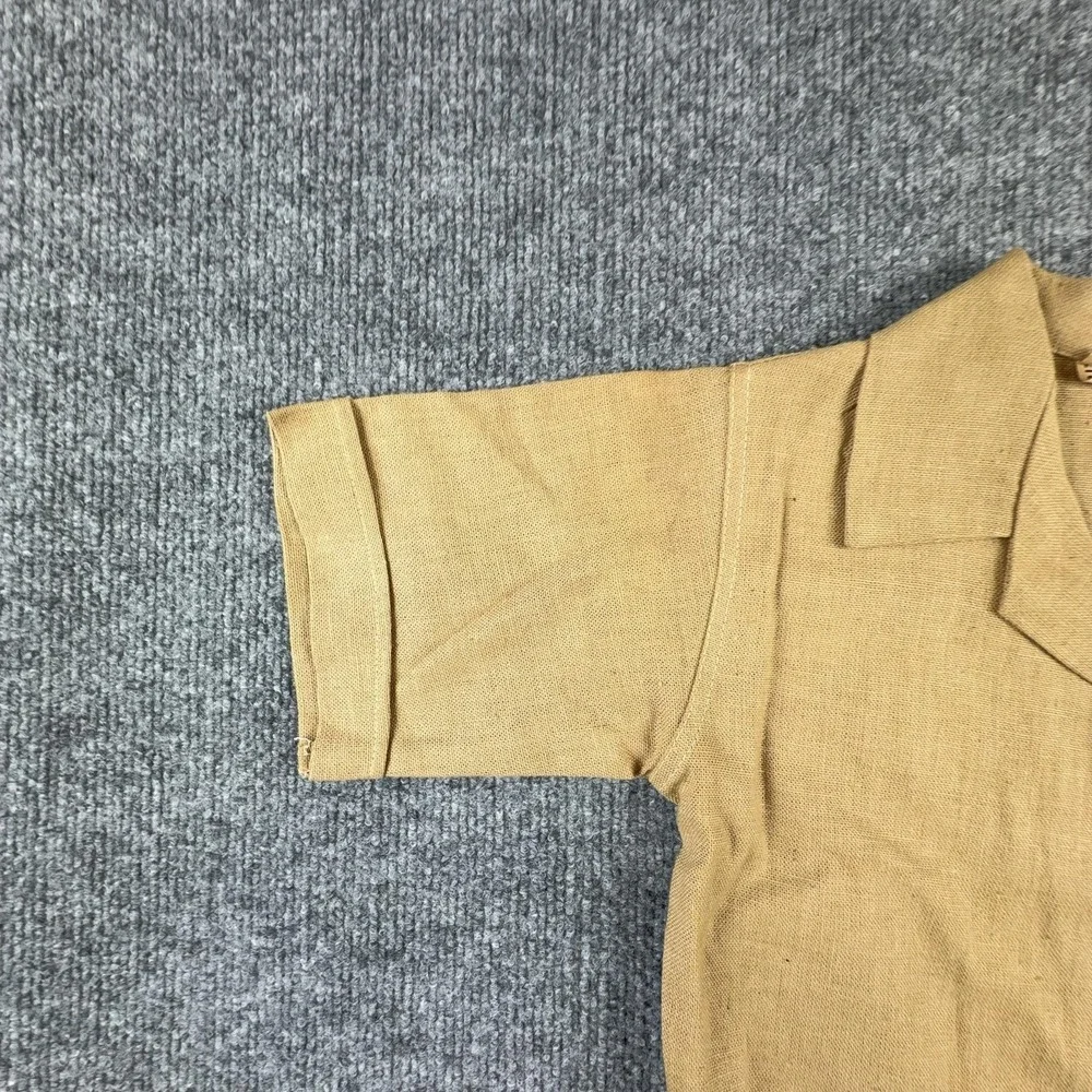 Vintage Coverall Boys 8 Beige Short Sleeve Belted Button Front Summer Romper